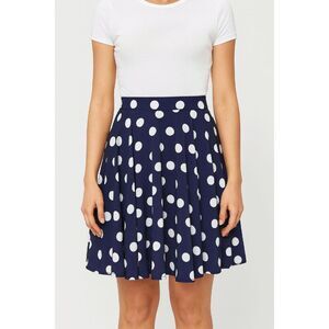 Pixley Navy Blue Polka Dot Swing Skater Skirt XS | Fully Lined | Side Zipper